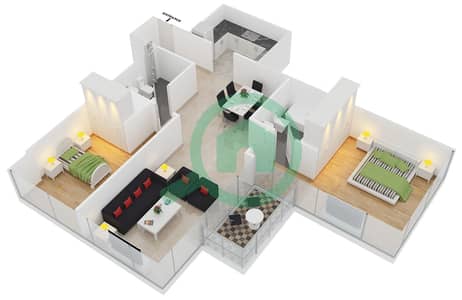 جولد كريست فيوز 2 - 2 غرفة شقق نوع 1 مخطط الطابق