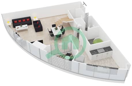 المخططات الطابقية لتصميم النموذج 1 شقة 2 غرفة نوم - خور الجميرا X1