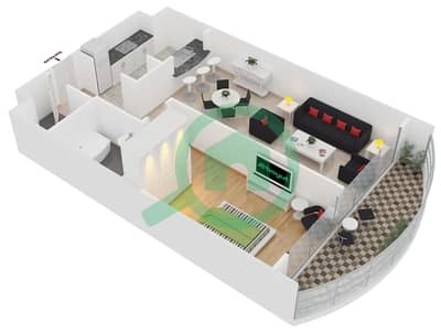 المخططات الطابقية لتصميم النموذج A شقة 1 غرفة نوم - برج ليك بوينت