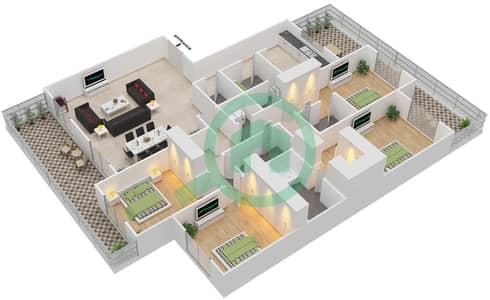 المخططات الطابقية لتصميم النموذج D شقة 4 غرف نوم - الأندلس