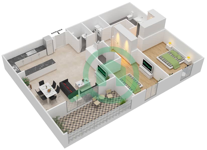 Floor plans for Type A 2bedroom Apartments in Al Andalus