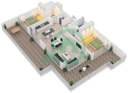 المخططات الطابقية لتصميم النموذج A شقة 2 غرفة نوم - بارك ون