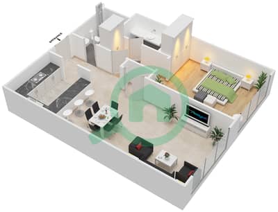 المخططات الطابقية لتصميم النموذج 2 شقة 1 غرفة نوم - بولو ريزيدنس