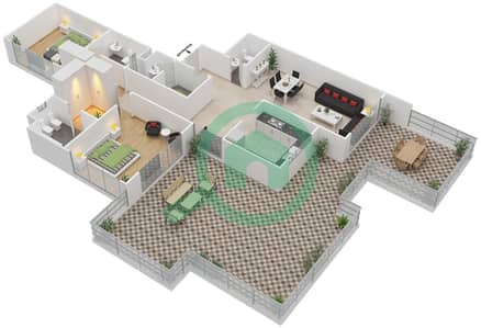 المخططات الطابقية لتصميم النموذج 2 شقة 2 غرفة نوم - بولو ريزيدنس