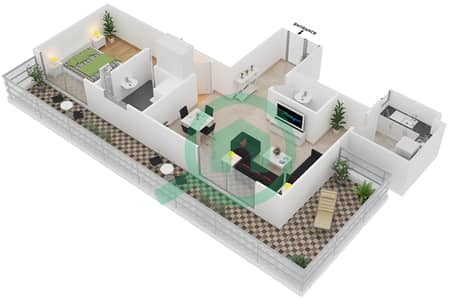 المخططات الطابقية لتصميم النموذج N شقة 1 غرفة نوم - برايم فيوز