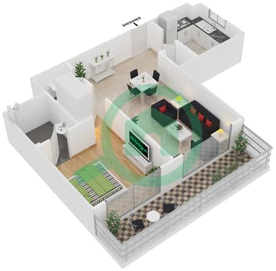المخططات الطابقية لتصميم النموذج M شقة 1 غرفة نوم - برايم فيوز