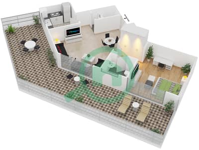 المخططات الطابقية لتصميم النموذج H شقة 1 غرفة نوم - برايم فيوز