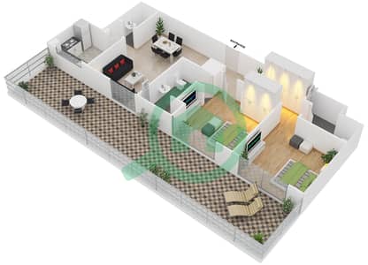المخططات الطابقية لتصميم النموذج G شقة 2 غرفة نوم - برايم فيوز