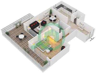 المخططات الطابقية لتصميم النموذج F شقة 1 غرفة نوم - برايم فيوز