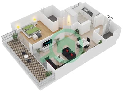 المخططات الطابقية لتصميم النموذج B شقة 1 غرفة نوم - برايم فيوز