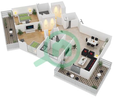 المخططات الطابقية لتصميم النموذج B شقة 2 غرفة نوم - برايم فيوز
