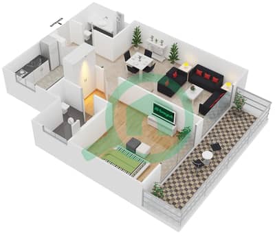 المخططات الطابقية لتصميم النموذج A شقة 1 غرفة نوم - برايم فيوز