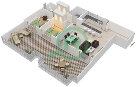 المخططات الطابقية لتصميم النموذج / الوحدة 6 UNIT 412 شقة 2 غرفة نوم - جويا فيردي ريزيدنس