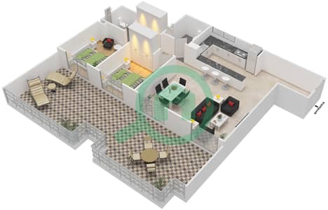 جويا فيردي ريزيدنس - 2 غرفة شقق النموذج / الوحدة 6 Unit 412 مخطط الطابق