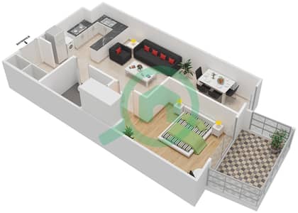 جويا فيردي ريزيدنس - 1 غرفة شقق النموذج / الوحدة 30 Unit 107 مخطط الطابق