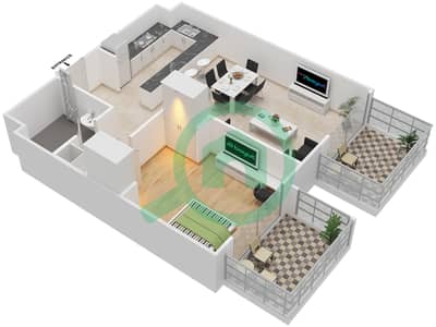 جويا فيردي ريزيدنس - 1 غرفة شقق النموذج / الوحدة 10 Unit 122 مخطط الطابق