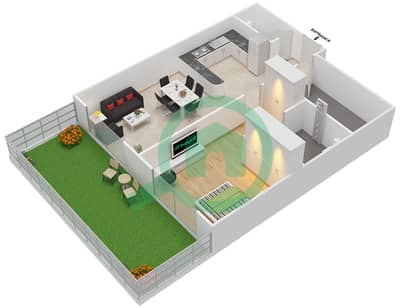 المخططات الطابقية لتصميم الوحدة 2 UNIT G02 شقة 1 غرفة نوم - جويا فيردي ريزيدنس