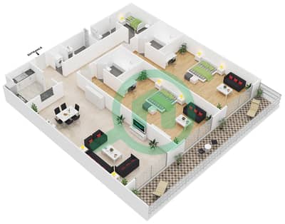 المخططات الطابقية لتصميم النموذج 2 شقة 2 غرفة نوم - جاردينيا