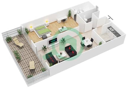 المخططات الطابقية لتصميم النموذج 1 شقة 1 غرفة نوم - جاردينيا