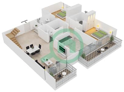 المخططات الطابقية لتصميم النموذج / الوحدة DUPLEX 1/411 شقة 3 غرف نوم - كريستال ريزيدنس