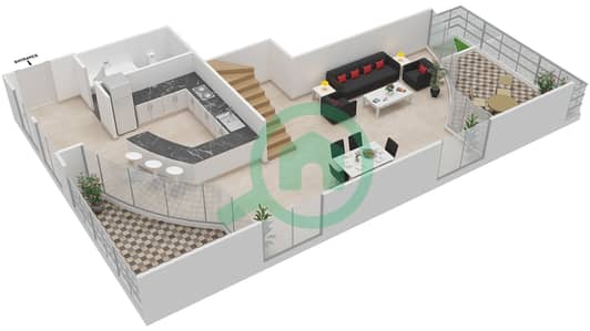 المخططات الطابقية لتصميم النموذج 205 - 2 شقة 1 غرفة نوم - كابودوشا