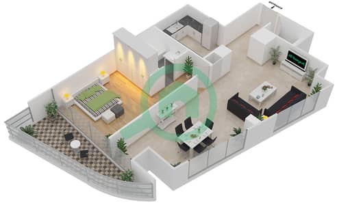 Shamal Waves - 1 Bed Apartments Unit 109,209,309 Floor plan