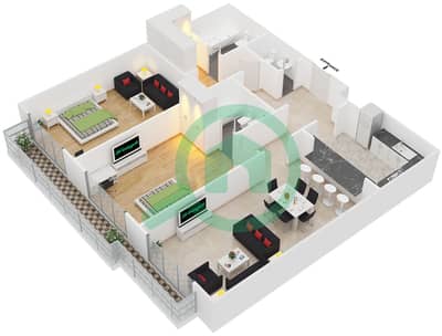 Spica Residential - 2 Bed Apartments Type 1 Floor plan