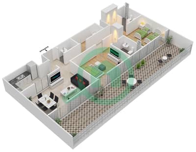 المخططات الطابقية لتصميم الوحدة 406 شقة 2 غرفة نوم - بارك سكوير