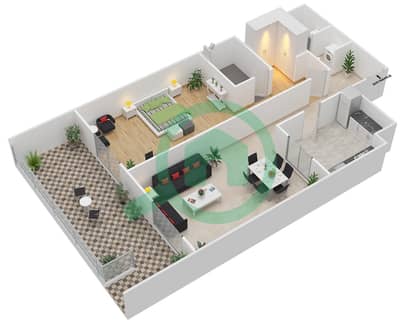 المخططات الطابقية لتصميم الوحدة G06 شقة 1 غرفة نوم - بارك سكوير
