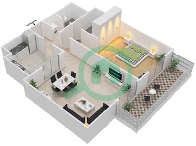 المخططات الطابقية لتصميم الوحدة G04 شقة 1 غرفة نوم - بارك سكوير