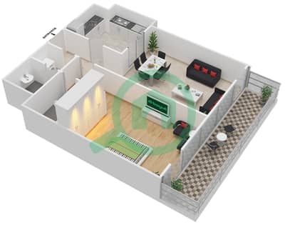 المخططات الطابقية لتصميم الوحدة G03 شقة 1 غرفة نوم - بارك سكوير