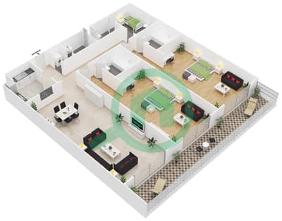 المخططات الطابقية لتصميم النموذج 2 شقة 2 غرفة نوم - جاردينيا ريزيدنس 1