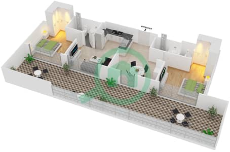 المخططات الطابقية لتصميم النموذج 2-1 شقة 2 غرفة نوم - بلجرافيا 3