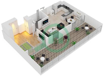 المخططات الطابقية لتصميم النموذج 8 شقة 1 غرفة نوم - بلجرافيا 3