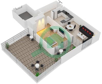 المخططات الطابقية لتصميم النموذج 4 شقة 1 غرفة نوم - بلجرافيا 3