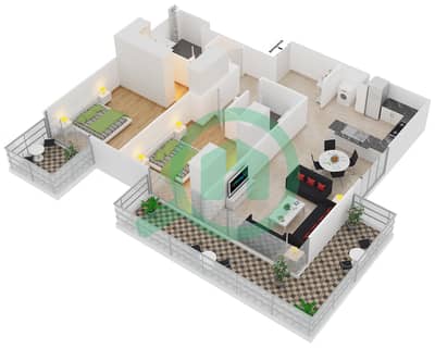 المخططات الطابقية لتصميم النموذج 4 شقة 2 غرفة نوم - بلجرافيا 3