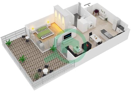 المخططات الطابقية لتصميم النموذج 2 شقة 1 غرفة نوم - بلجرافيا 3