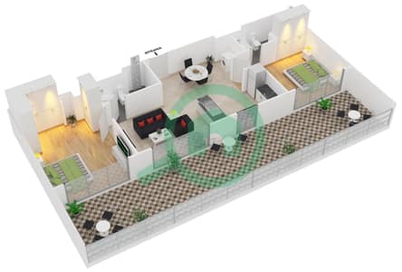 المخططات الطابقية لتصميم النموذج 2 شقة 2 غرفة نوم - بلجرافيا 3