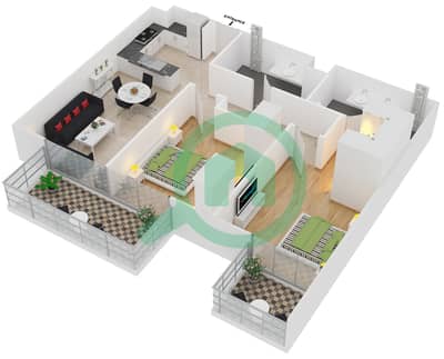 المخططات الطابقية لتصميم النموذج 1 شقة 2 غرفة نوم - بلجرافيا 3