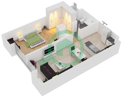 المخططات الطابقية لتصميم النموذج 1-2 شقة 1 غرفة نوم - بلجرافيا 3
