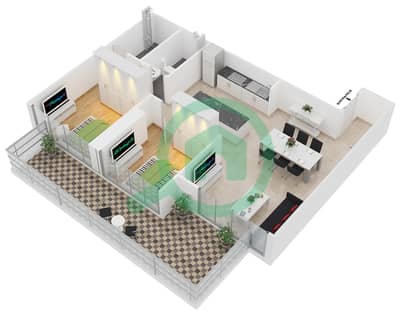 扎亚哈梅尼公寓 - 2 卧室公寓类型B1戶型图