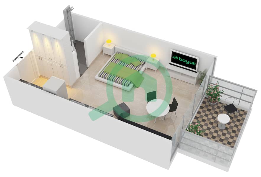 المخططات الطابقية لتصميم النموذج A شقة استوديو - زايا هاميني Floor 8-15 image3D