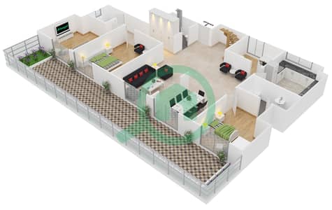 المخططات الطابقية لتصميم النموذج 7 شقة 3 غرف نوم - ايسيس شاتو‎