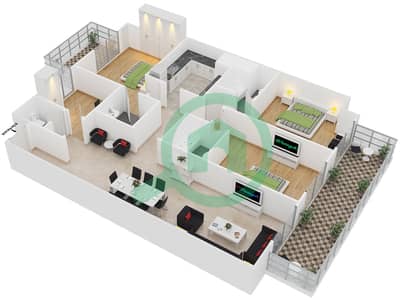 المخططات الطابقية لتصميم النموذج 3B شقة 3 غرف نوم - ايسيس شاتو‎