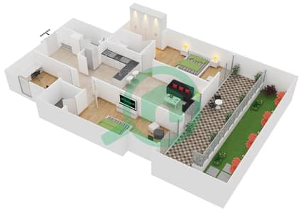 المخططات الطابقية لتصميم النموذج 2B شقة 2 غرفة نوم - ايسيس شاتو‎