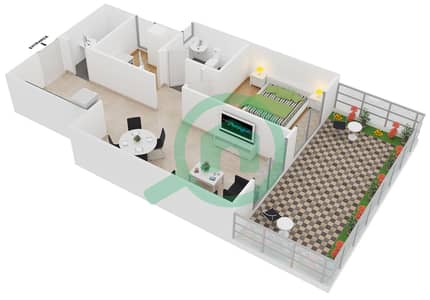 المخططات الطابقية لتصميم النموذج 1F شقة 1 غرفة نوم - ايسيس شاتو‎