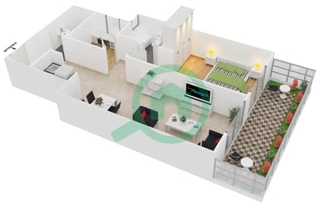 المخططات الطابقية لتصميم النموذج 1E شقة 1 غرفة نوم - ايسيس شاتو‎