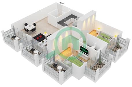 汉诺威广场 - 2 卧室公寓类型C4戶型图