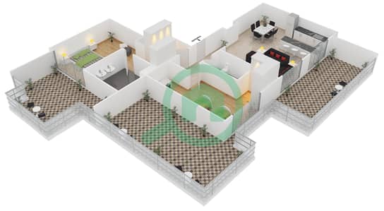 المخططات الطابقية لتصميم النموذج 4 شقة 2 غرفة نوم - حياتي ريزيدنس