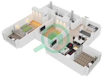 Hyati Residences - 2 Bed Apartments Type 3 Floor plan